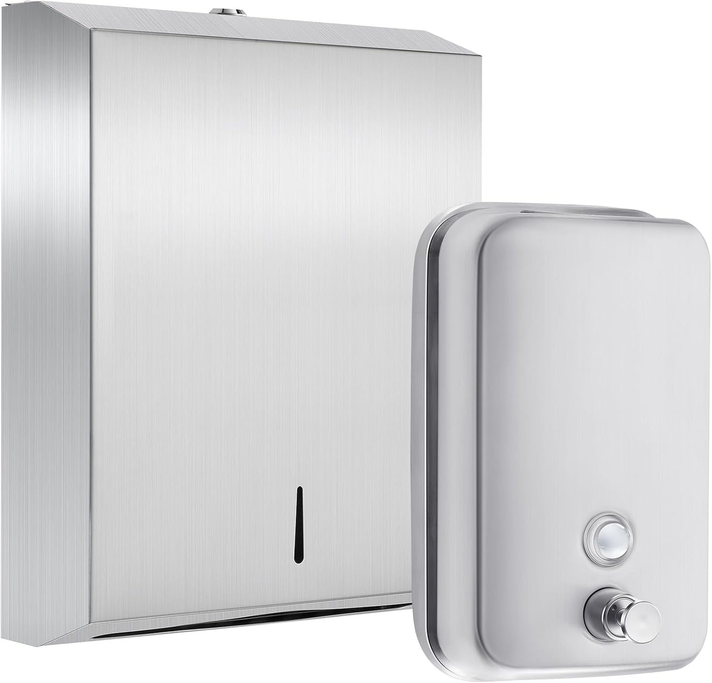 2 Pcs Commercial Soap Dispenser and Paper Towel Dispenser Set with Lock-Stainless Steel,Wall Mount,Large Capacity Manual Liquid Pump Rust Proof Leak Free for Commercial Home Bathroom