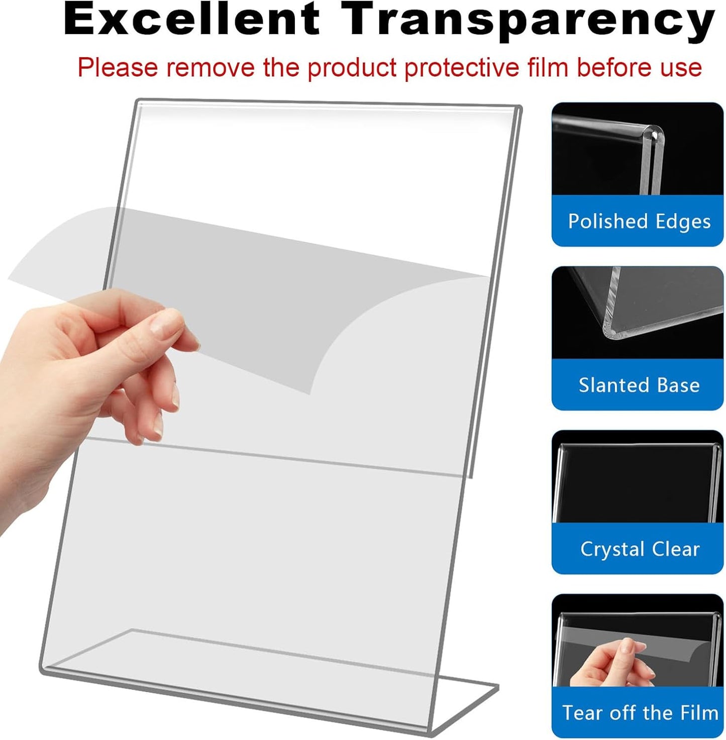 8Pack Slanted Back Acrylic Sign Holder 4 x 6Inches，Clear Plastic Sign Holder Paper Photo Display，Menu Table Top Desktop Stand，Clear Picture Frame，Flyer Holder(Vertical)