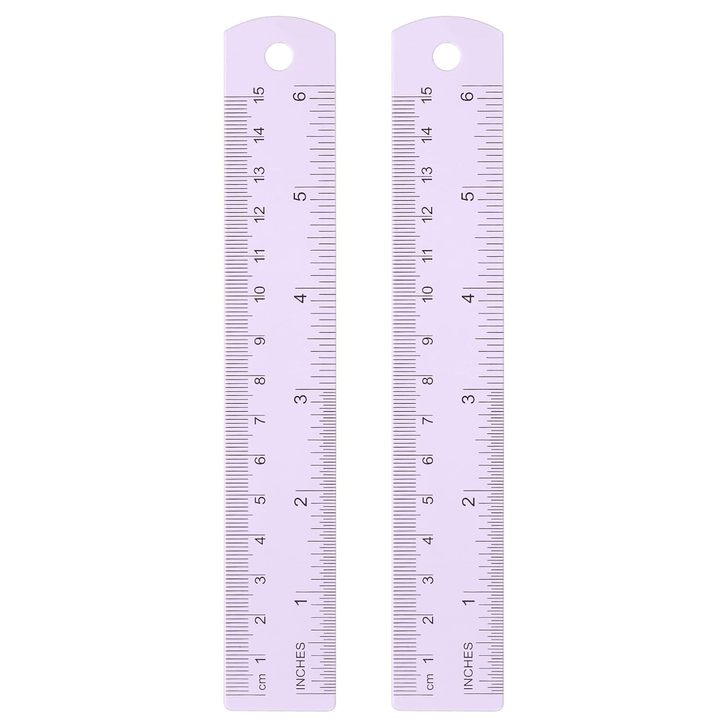 HARFINGTON 2pcs Metal Straight Ruler 15cm Metric SAE Aluminum Alloy Measuring Rulers Scale Tool with Hole for Measure Study Reading Classroom Office, Purple