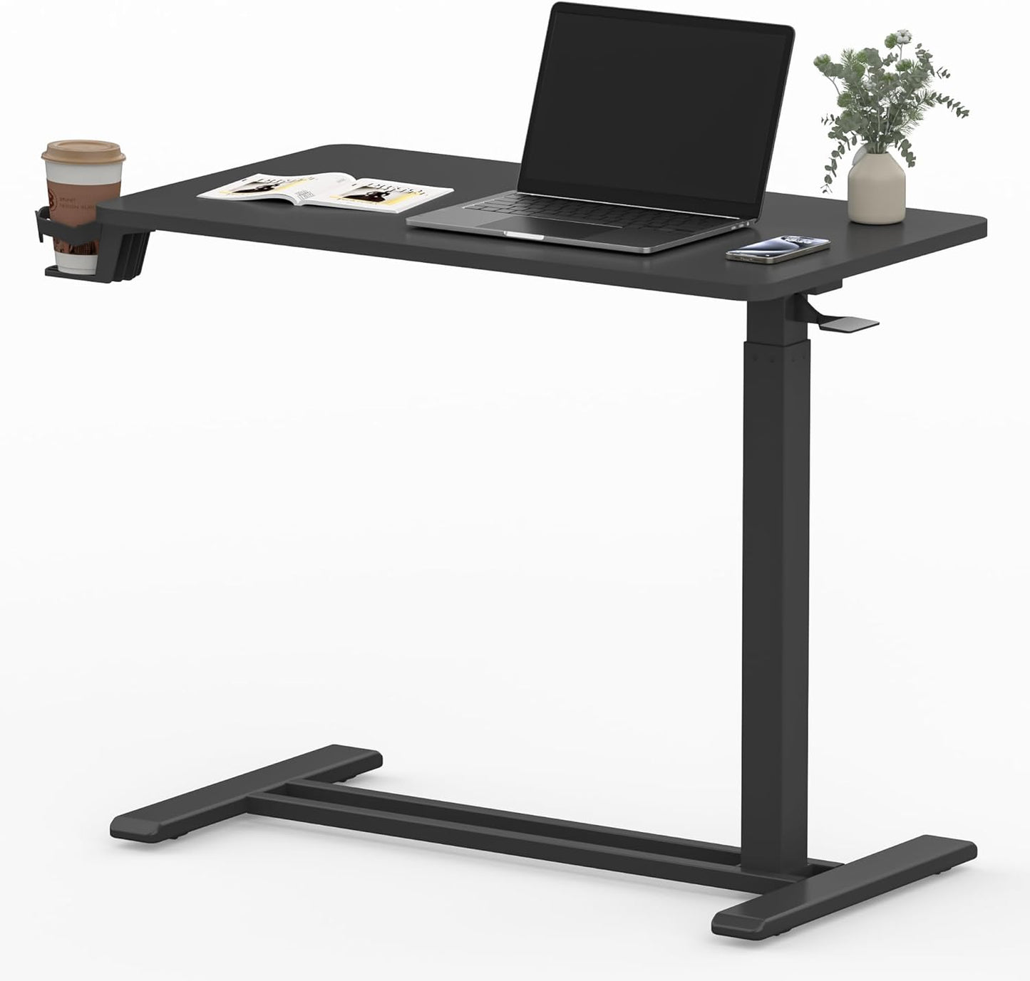 FLEXISPOT Mobile Standing Desk with Wheels Pneumatic Laptop Desk Rolling Computer Cart Movable Height Adjustable Small Sit Stand Workstation Home Use (31.5" W x 17.7" D, Black)
