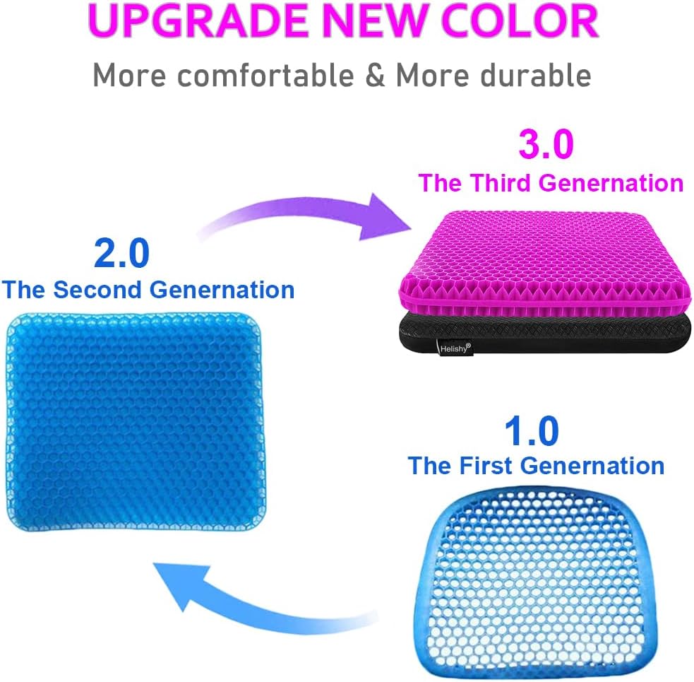 Gel Seat Cushion, Double Thick Egg Gel Cushion for Pressure Pain Relief, Breathable Wheelchair Cushion Chair Pads for Car Seat Office Chair (Violet)