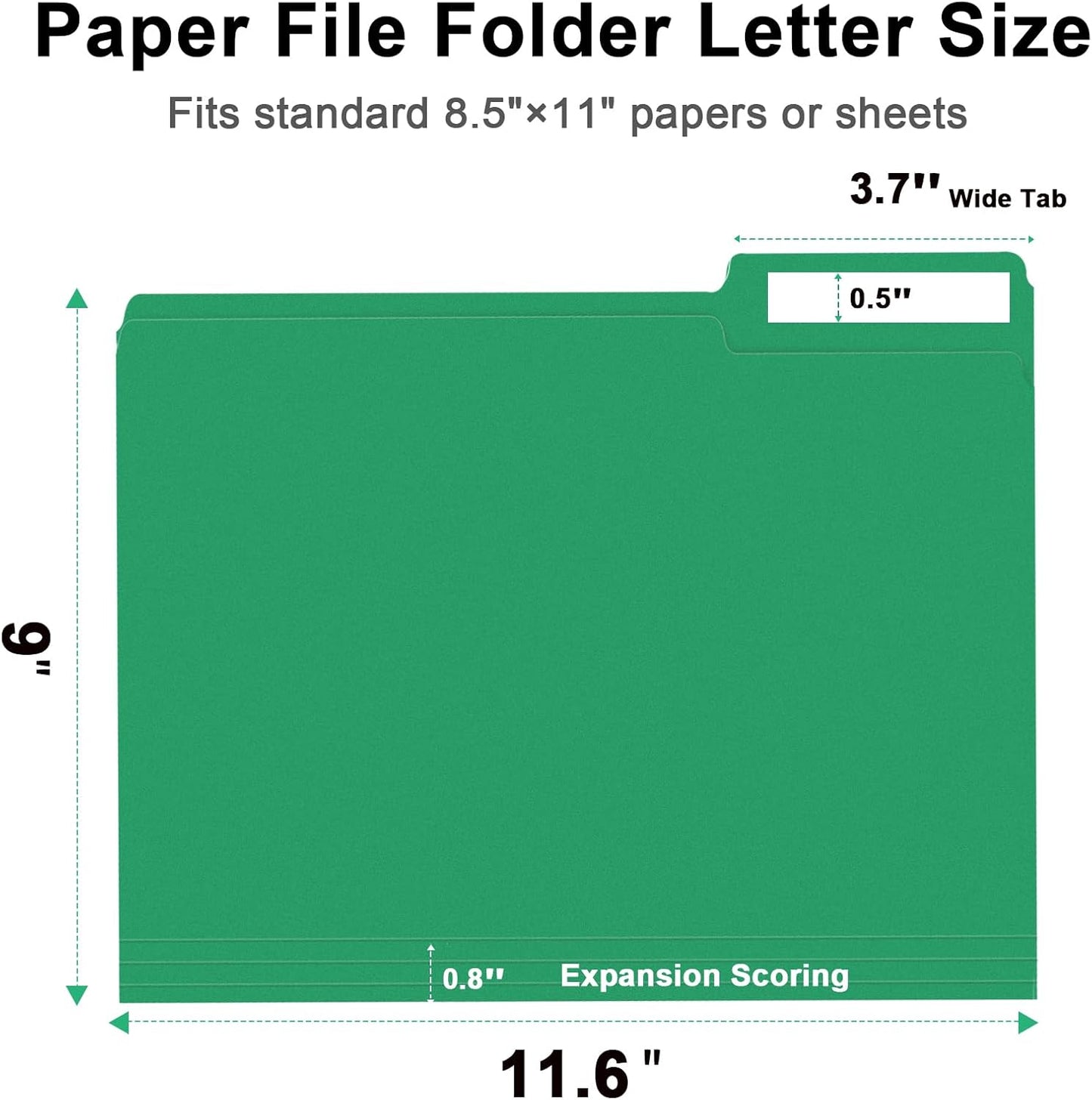 File Folder, RAZCC 100 Pack 1/3 Cut Tab File Folders Letter Size, Creen, Colored Folders with Tab Great for Organizing and Easy File Storage