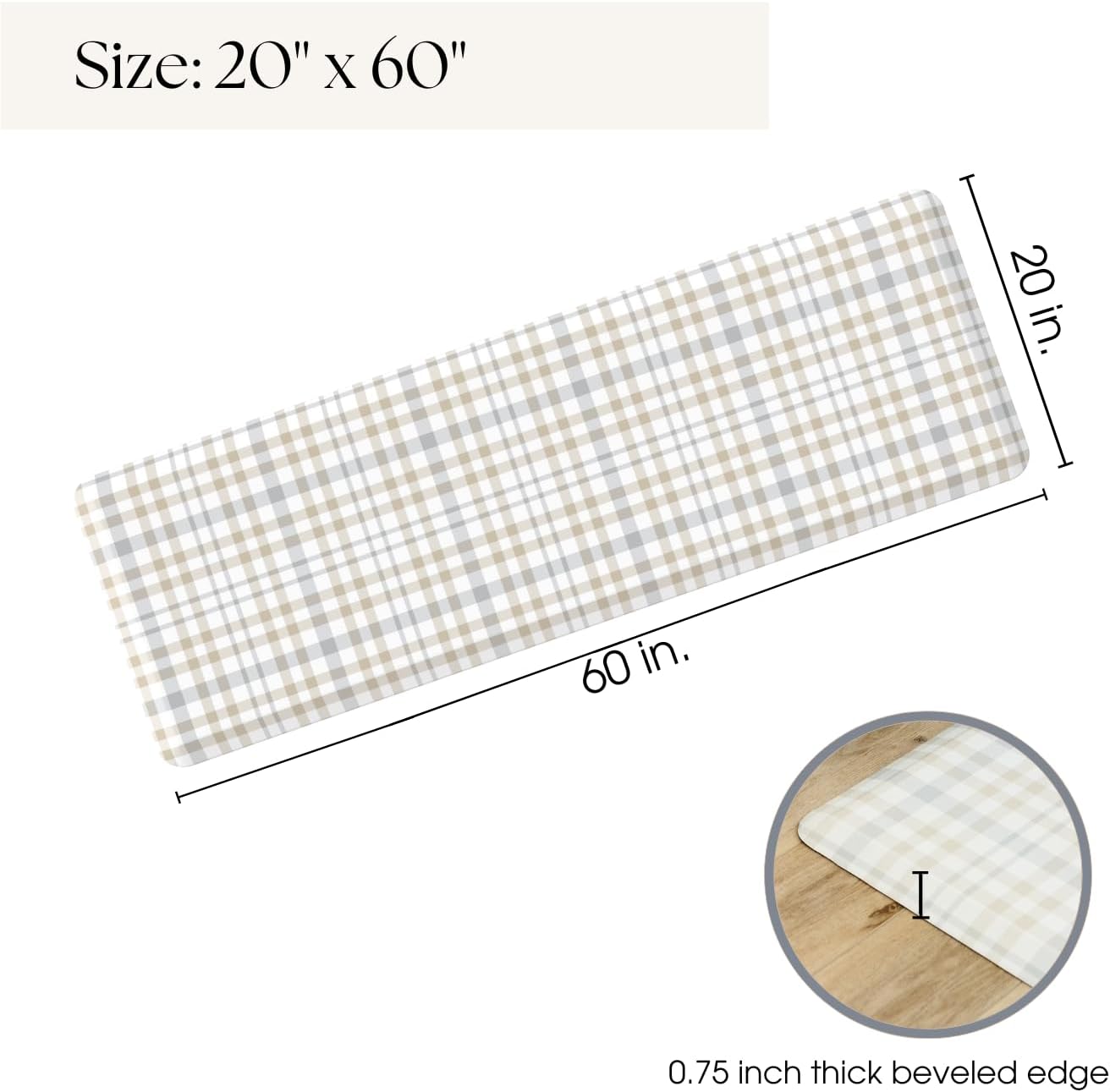 Anti Fatigue Mat by Laurel Lane Co. – Designer Anti Fatigue Mats for Kitchen Floor, Kitchen Mats for Floor, Desk Mat – Cushioned 0.75" Thick – Stain Resistant – Non-Skid Bottom – 20" x 60"