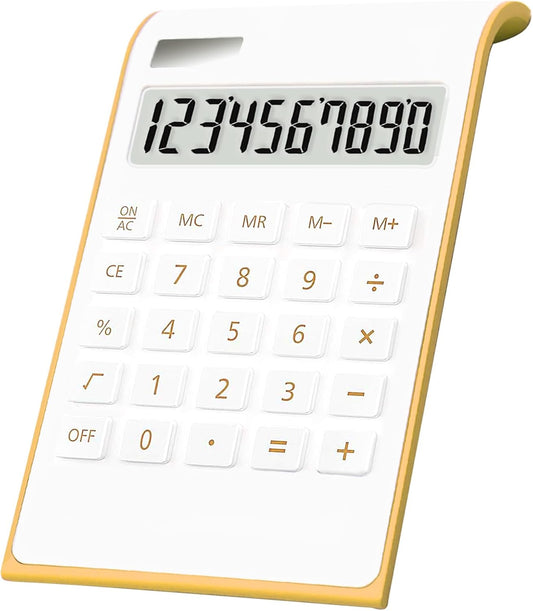 Calculator, 10 Digits Solar Battery Basic, Dual Powered Desktop Calculator, Tilted LCD Display, Inclined Design Slim Desk Calculator by Sportsvoutdoors (White)