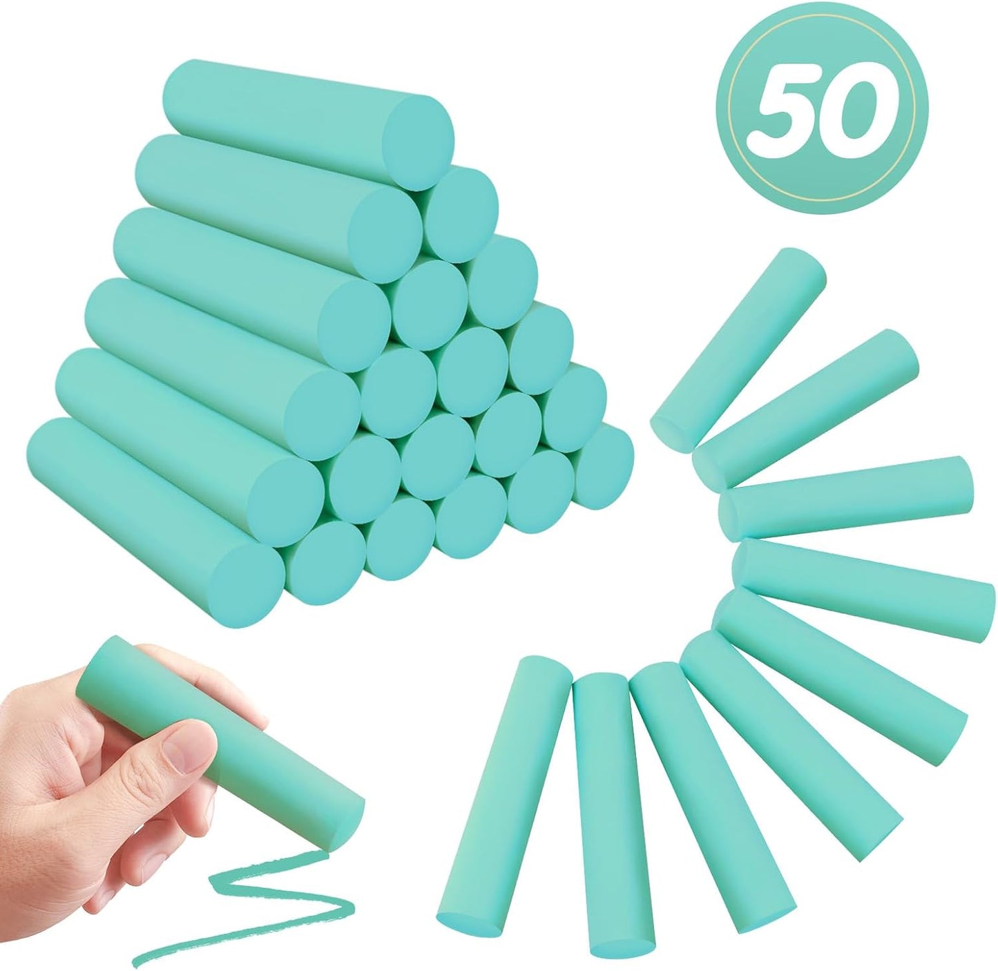 50 Pack Washable Sidewalk Chalks for Kids Non-Toxic Jumbo Chalk for Outdoor Art Play, Colored Chalk for Painting on Chalkboard, Blackboard and Playground (Fluorescent Green)