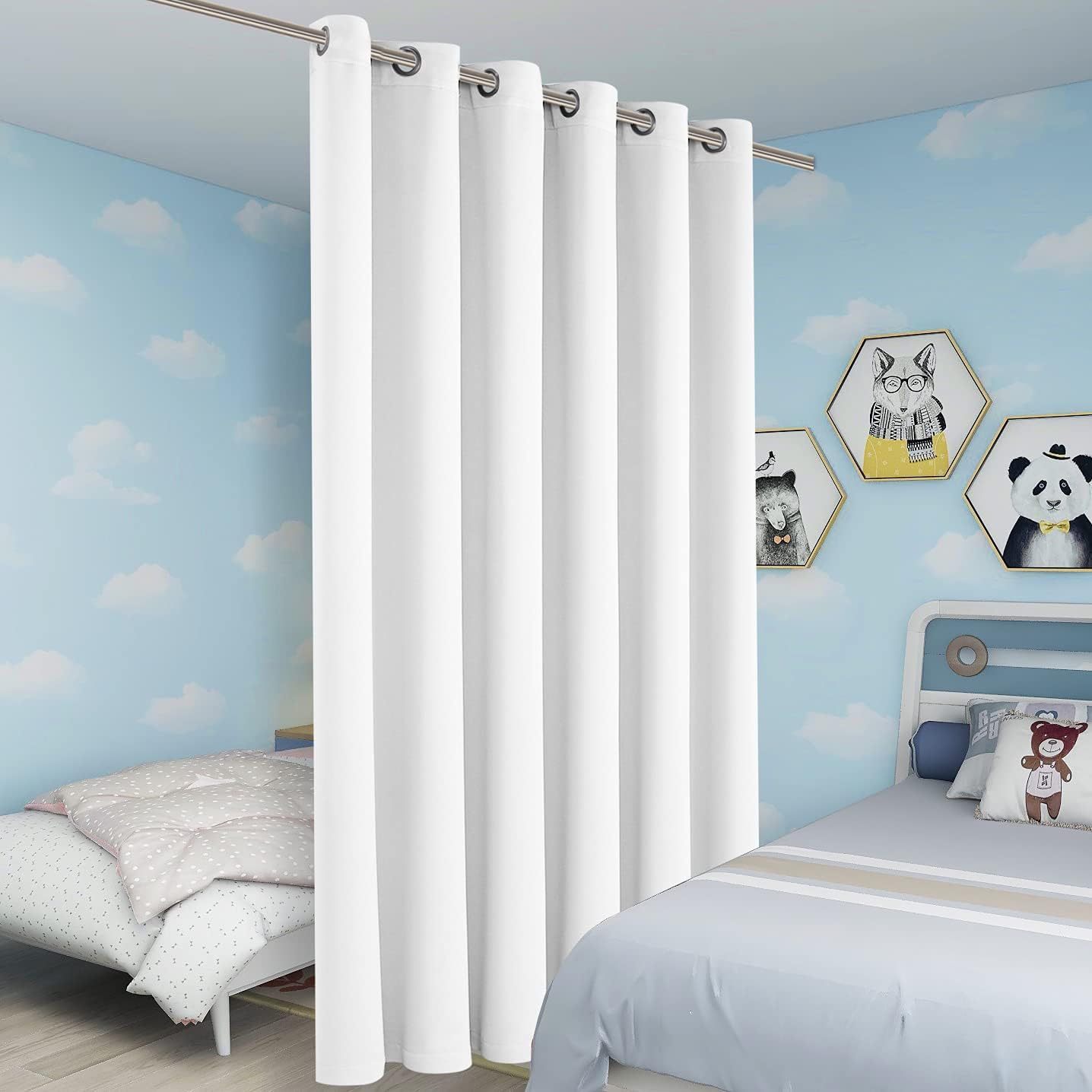 BONZER Room Divider Curtain Screen Partitions Total Privacy Wall Wide Blackout Curtains for Shared Room, 84L x 70W Inch (7L x 5.8W ft), 1 Panel, Greyish White