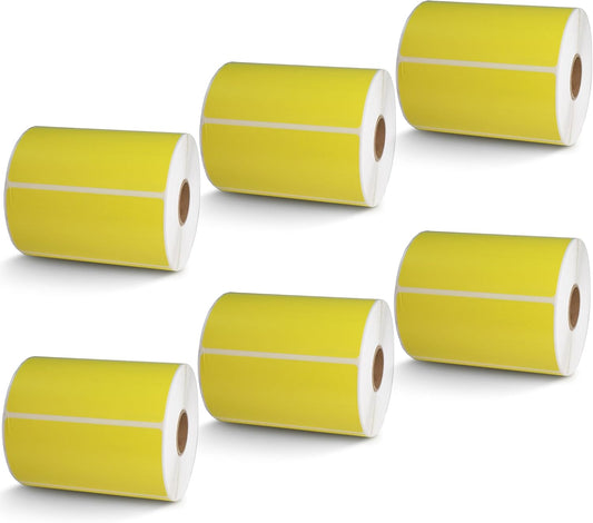 BETCKEY - 4" x 2" Barcode Shipping & Multipurpose Labels Compatible with Zebra & Rollo Label Printer,Premium Adhesive & Perforated[Yellow, 6 Rolls, 4500 Labels]