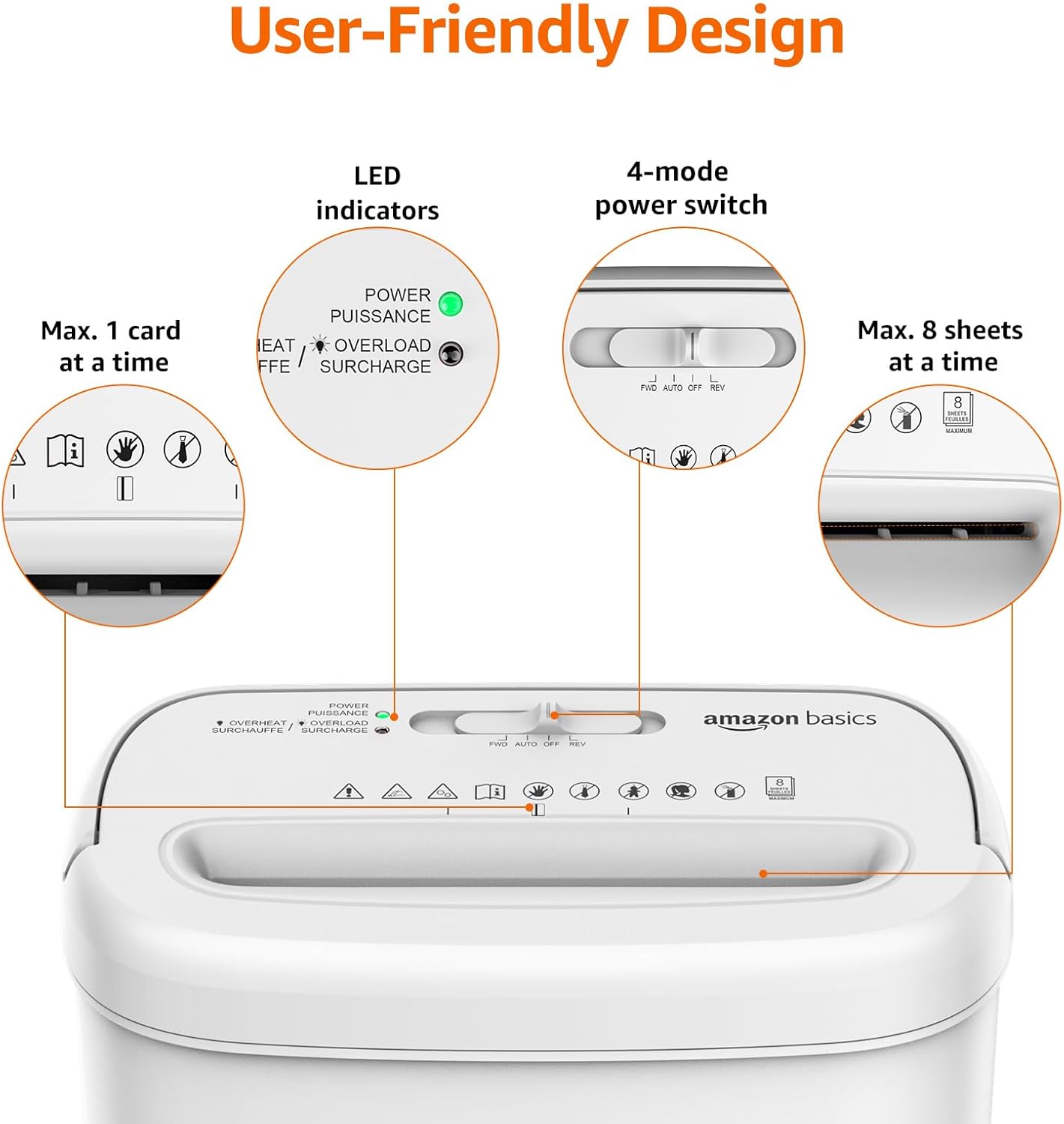 Amazon Basics Cross Cut Paper and Credit Card Shredder for Security - 8-Sheet, Heavy Duty, White