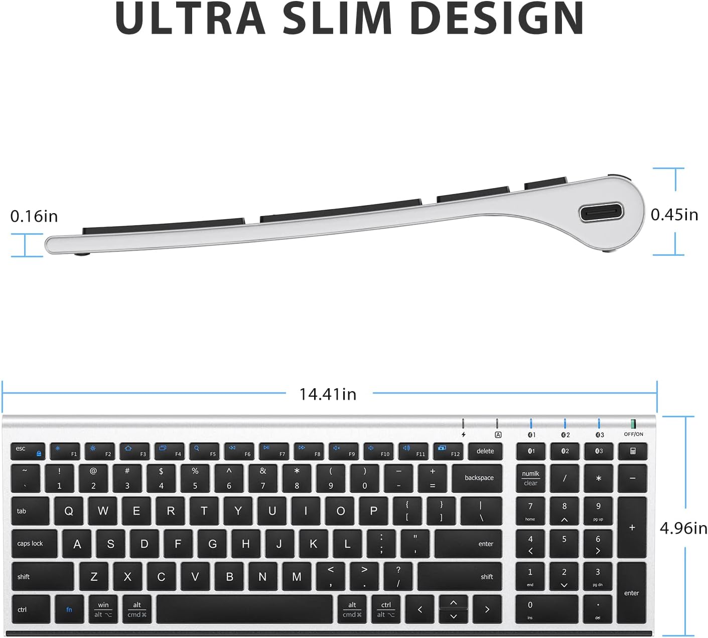 iClever BK10 Bluetooth Keyboard, Universal Bluetooth 5.1 Wireless Keyboard with Number Pad, Ergonomic Design, Multi-Device Compatibility, Stable Connection for Mac, iPad, iPhone, Android, Windows