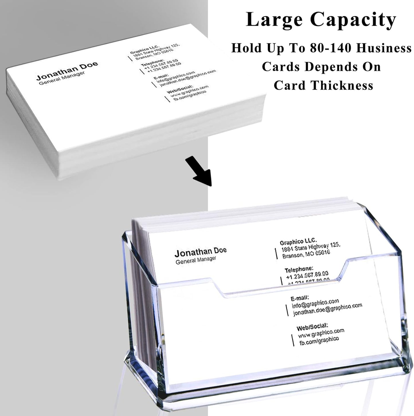 Clear Acrylic Business Card Holder, Name Card Organizer for Desk Fits 50 Business Cards