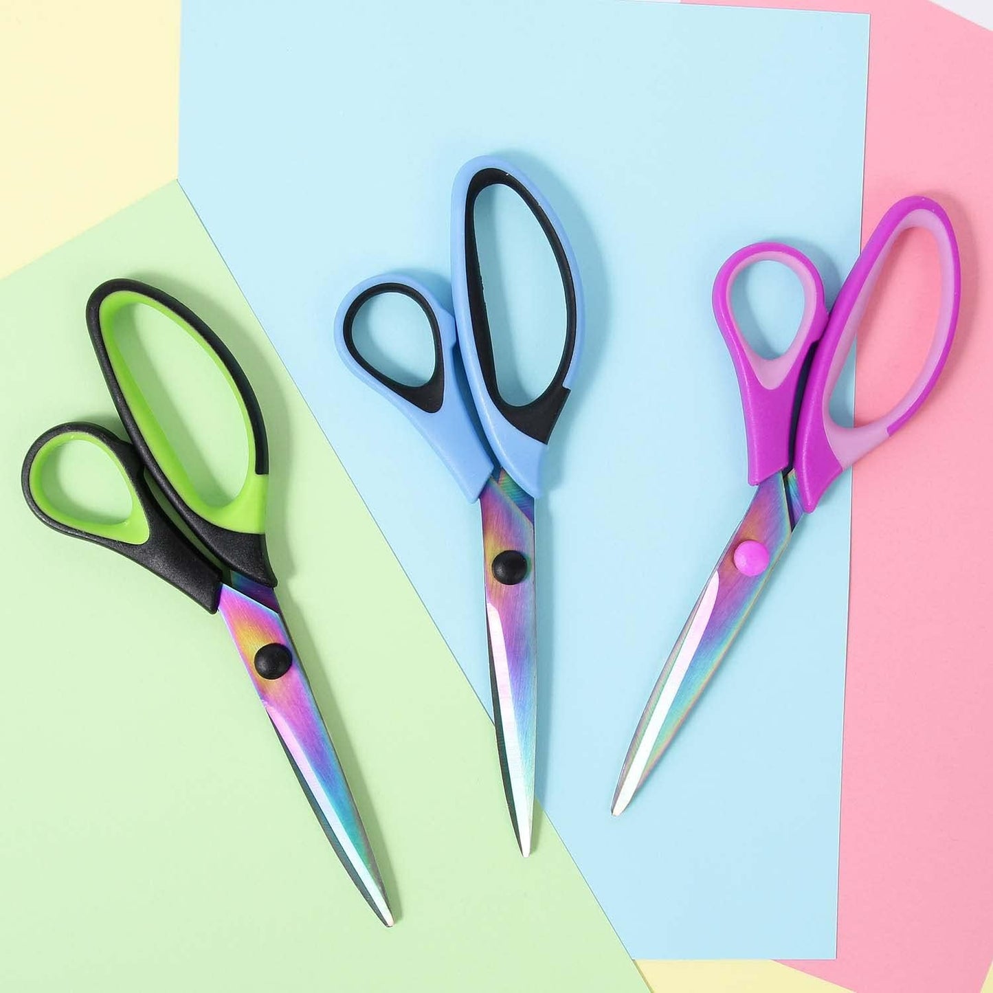 8.5" All-Purpose Scissors, 3-Pack Bulk Ultra Sharp Blade Shears, Comfort-Grip Sturdy Scissors for School, Office, Home, Sewing, Fabric, Craft Supplies, Right/Left Handed