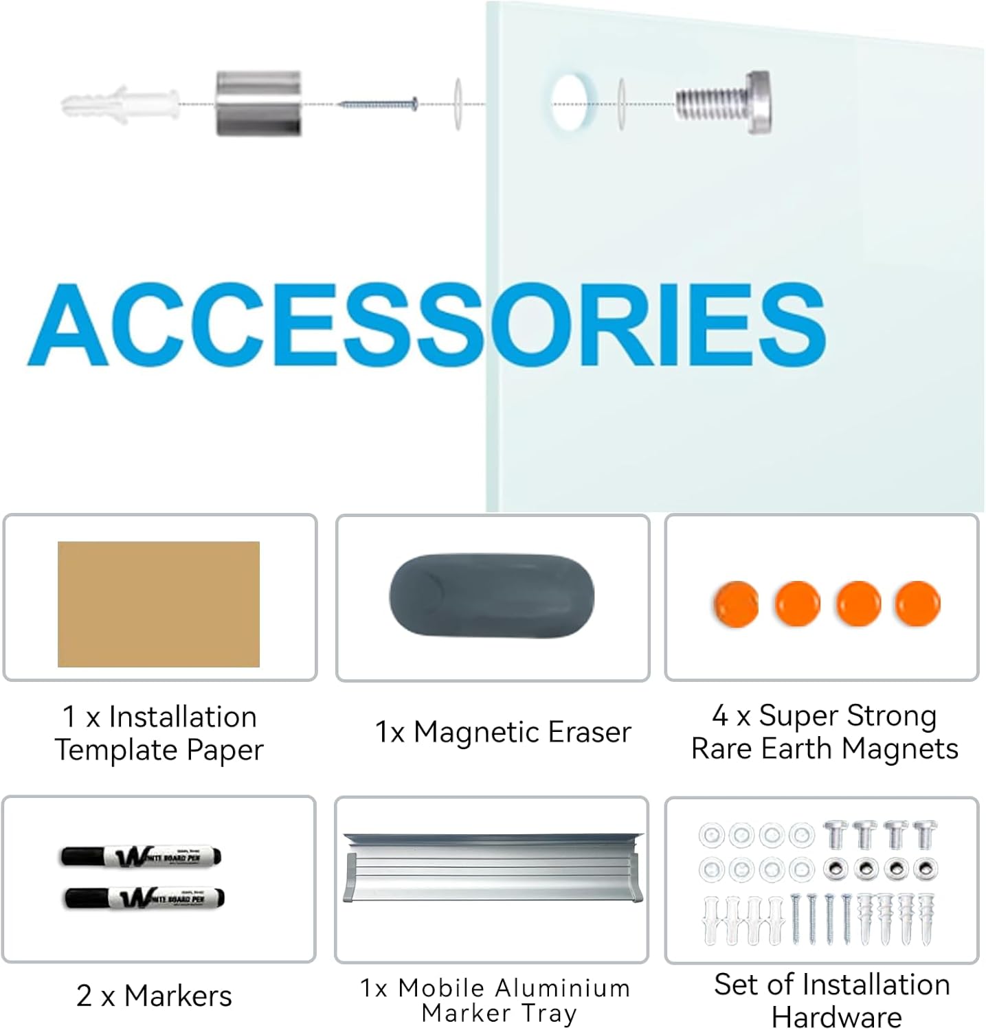 Glass Dry Erase White Board - Magnetic Whiteboard 48"X36" Large Frameless Boards with Super Strong Magnets for Office, School and Home Wall