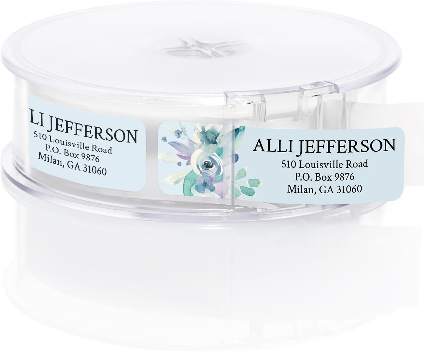 Blue Watercolor Floral Rolled Address Labels / 250 Personalized Return Address Labels/Designer Address Stickers in Elegant Plastic Dispenser