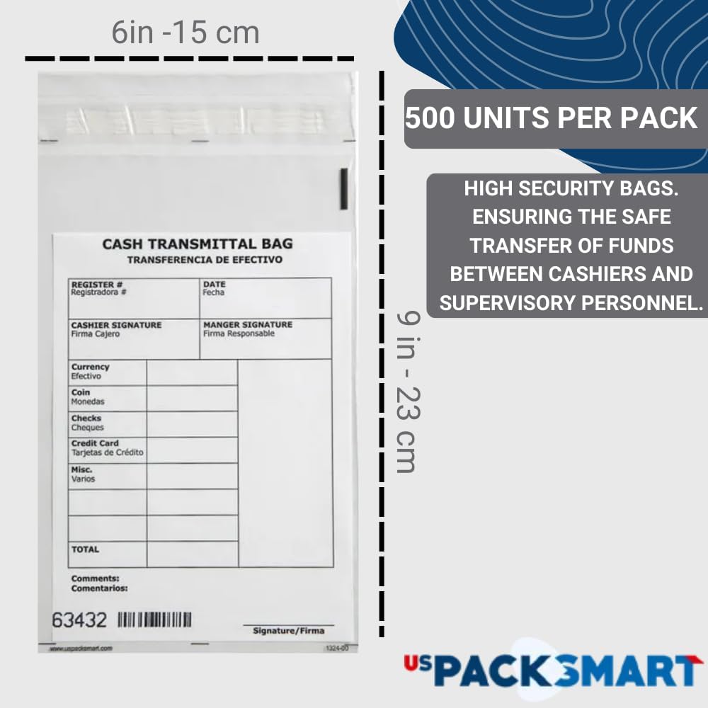 Clear Bank Deposit Bags 6"x9" 500-pack | Secure Bank Cash Transmittal Envelopes for Cash, Coins, Credit Cards, Checks, and More | Numbered, Self-Sealing, and Permanent Adhesive
