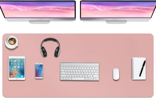Boutilon Leather Desk Pad Protector,Non-Slip Mouse Pad,Laptop Desk Pad,Office Mouse Mat,Waterproof Leather Desk Blotter,Desk Writing Pad for Office and Home (XXXL-Pink,47"x 24")