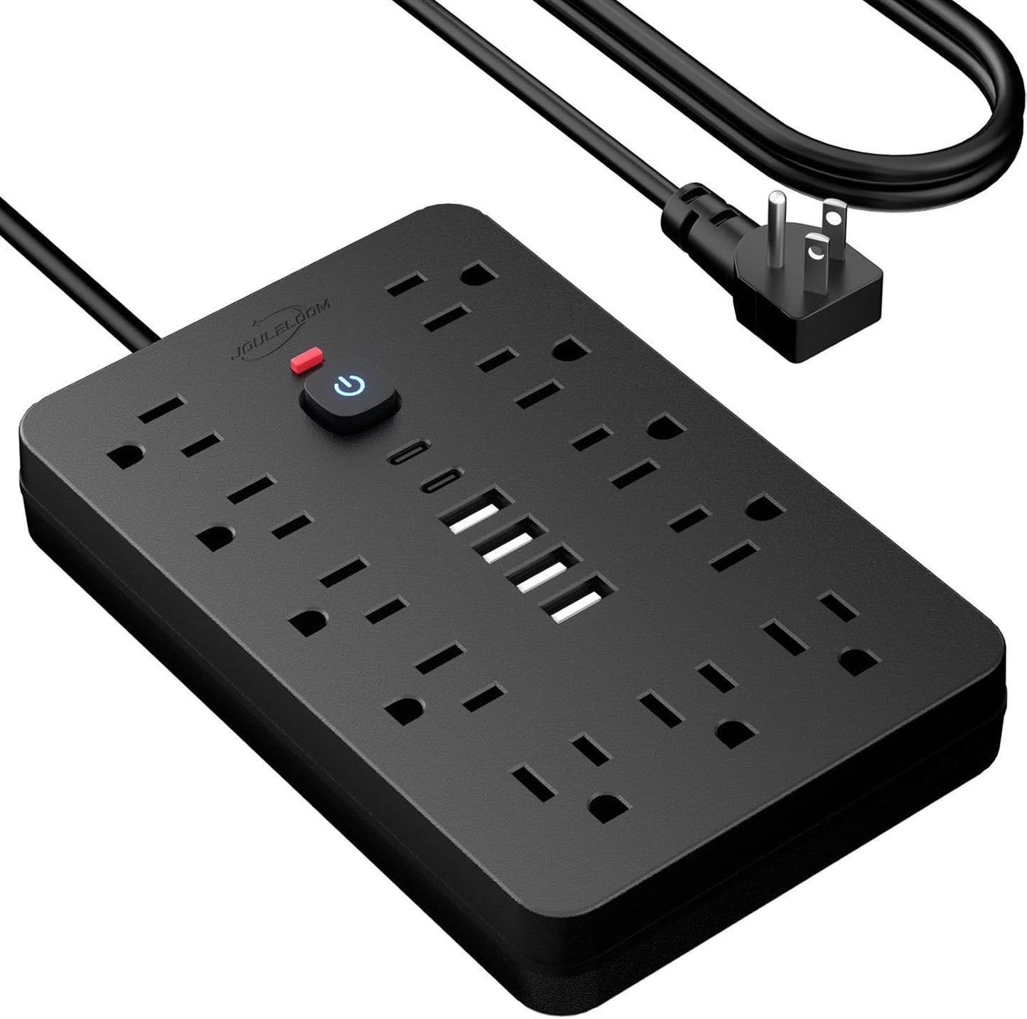 20 FT Flat Plug Surge Protector Power Strip,11 Multiple AC Outlets with 6 USB Ports (2 USB C), 20 Feet Extension Cord, 1250W/10A, One Touch Switch Button, 17 in 1 Compact powerstrip