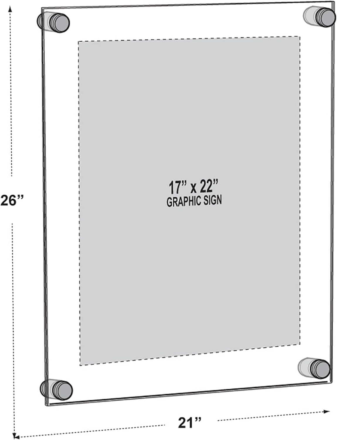 Azar Displays 105528 Floating Acrylic Wall Frame with Silver Stand Off Caps: 17" X 22" Graphic Size. Overall Frame Size: 21" X 26", Clear