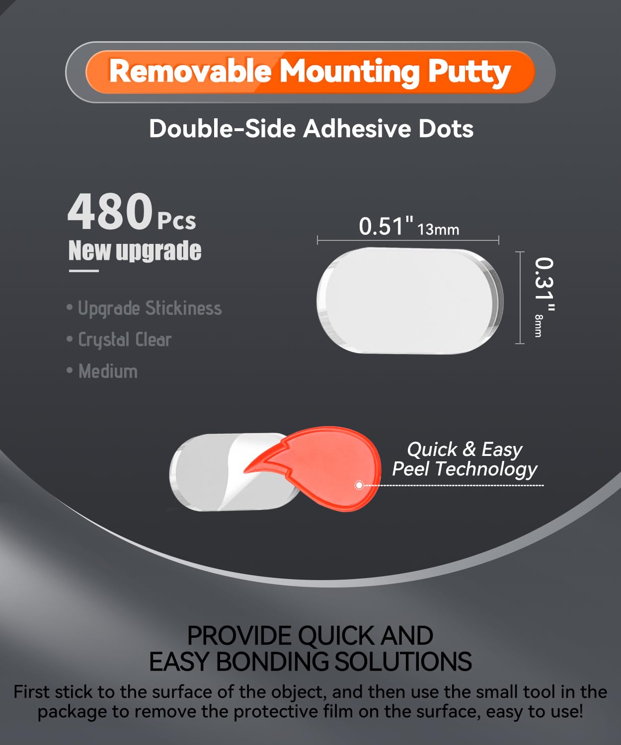 480 Pcs Removable Gel Mounting Putty for Museum Action Figures, Clear Glue Earthquake Putty, Double Sided Sticky Tape Adhesive Dots, 0.31" x 0.51"