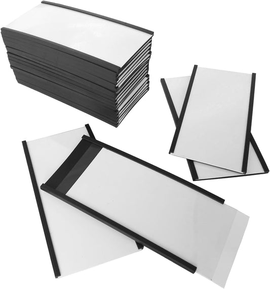 50 Pack C-Channel Magnetic Label Holders (1.6″ x 4″) with Paper Inserts & Clear Covers – Durable Magnetic Shelf & File Cabinet Labels for Metal Surfaces