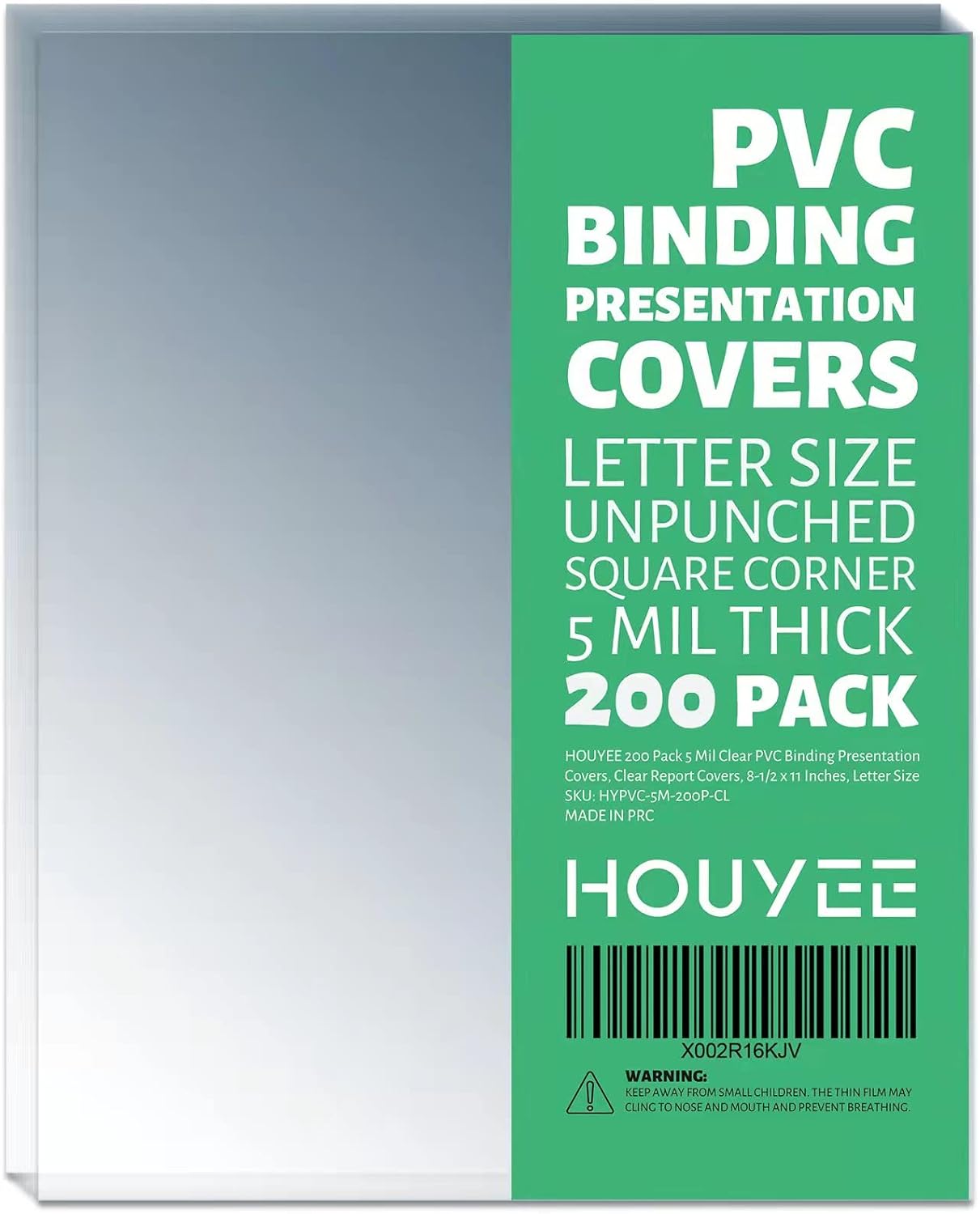 HOUYEE 200 Pack 5 Mil PVC Binding Presentation Covers, Clear Report Covers,8.5x11 Inches,Letter Size