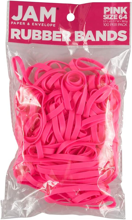 JAM PAPER Durable Rubber Bands - Size 64 - Pink Multi-Purpose Rubberbands - 100/Pack