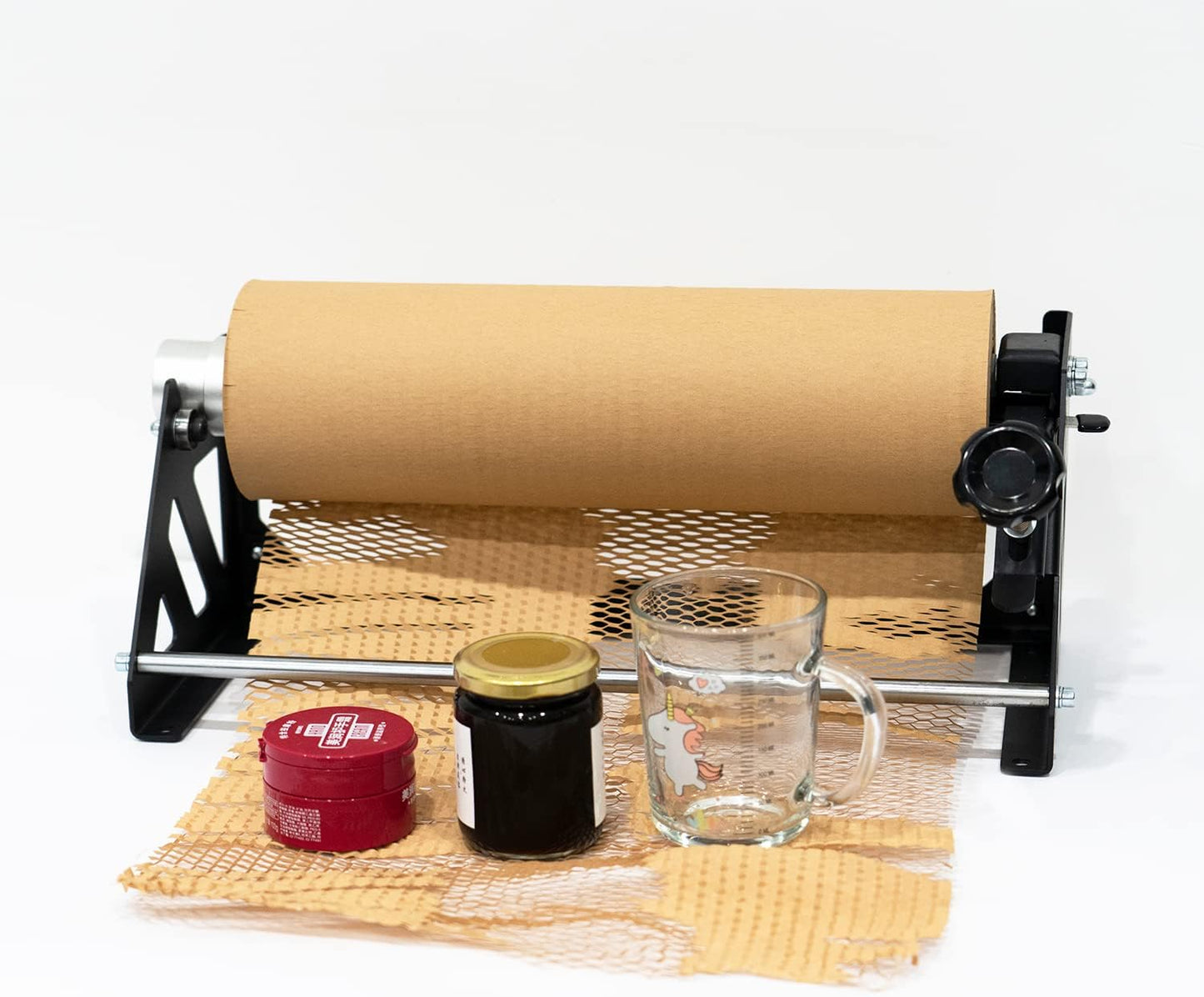 Honeycomb Packing Paper Roll Dispenser for Packaging, Improve Packing Efficiency, Kraft Wrapping Paper Holder Manual Cutter Machine for Small Business, Dispenser Machine Only, Core Size 2inch
