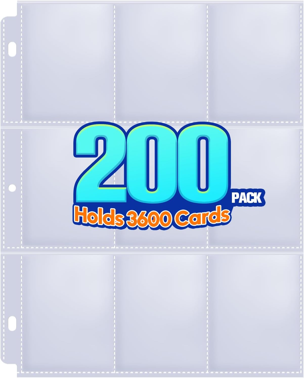 200 Pack 9 Pocket Trading Card Sleeve Pages,Page Protectors Card Sleeves Binder Sheets for 3 Ring Binder,Card Binder Sleeves for Baseball, Football, Game Sport Business Cards