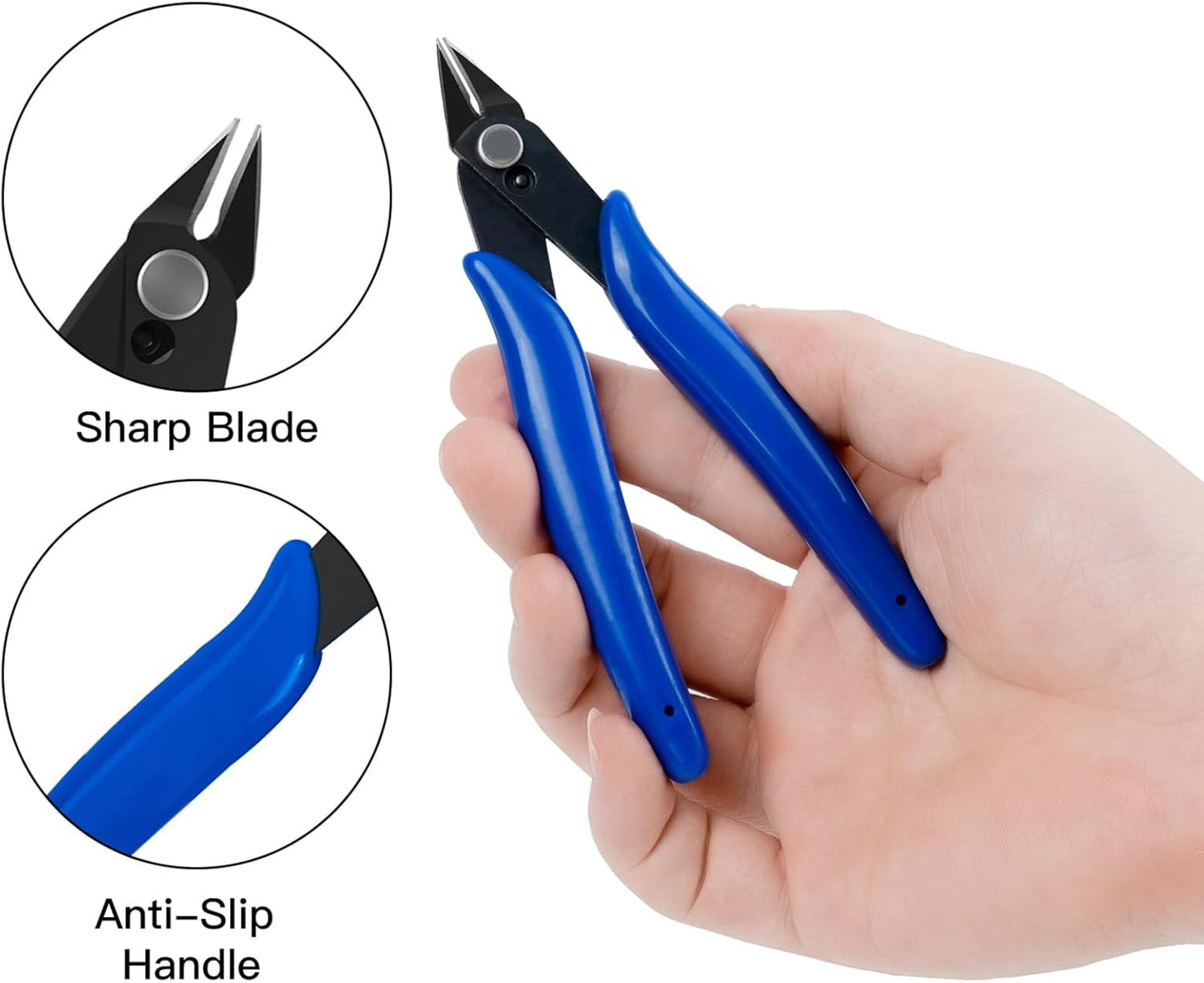 HongWay 5pcs Micro Flush Cutters With Internal Spring, 5 Inches Blue - Side and Diagonal Cutters for Electronics, Heating Wire, Model Sprue, Soft Copper Wire Snips