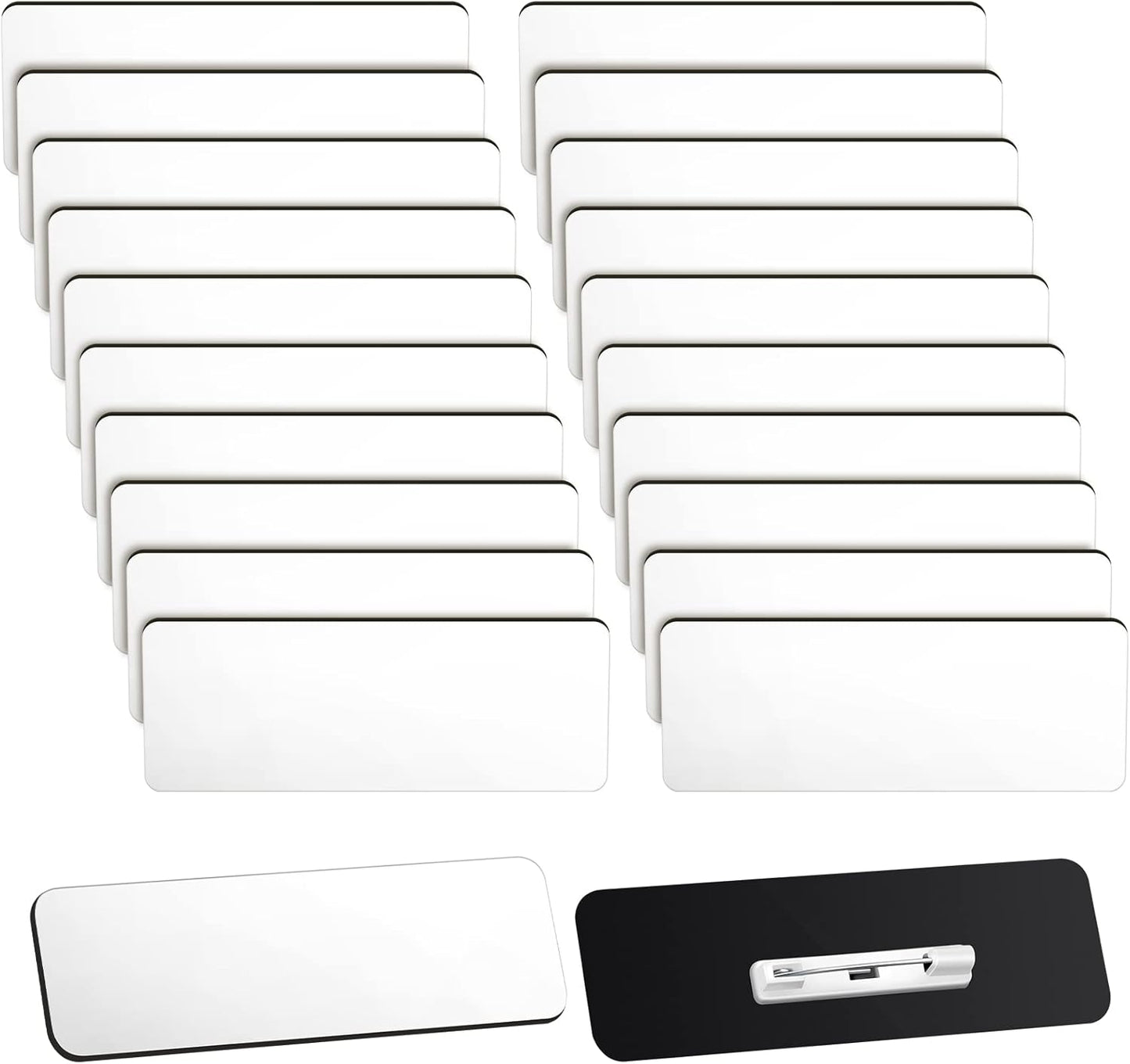 Breling 100 Pieces Name Tags with Pins 1 x 3 Inches Blank Name Tags Reusable ID Badge Holders with Clip for Office Workers Students Employee Custom(White)