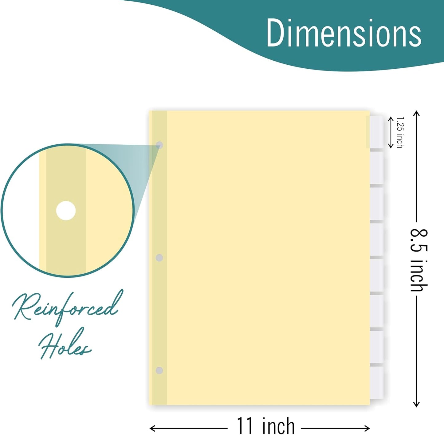 8-Tab Binder Dividers for 3 Ring Binder, Insertable Clear Big Tabs, Letter Size Paper Divider, 8.5 x 11 inch, 6 Sets (48 Dividers Total)