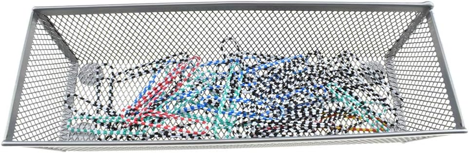 HAHIYO Stackable Mesh Tray Cup 9 x 3 x 2 inches Sturdy Container for Desk Drawer Organizer Collection for Home Office School kitchen Soft Foam Feet No Sharp Edges 2 Pack Silver