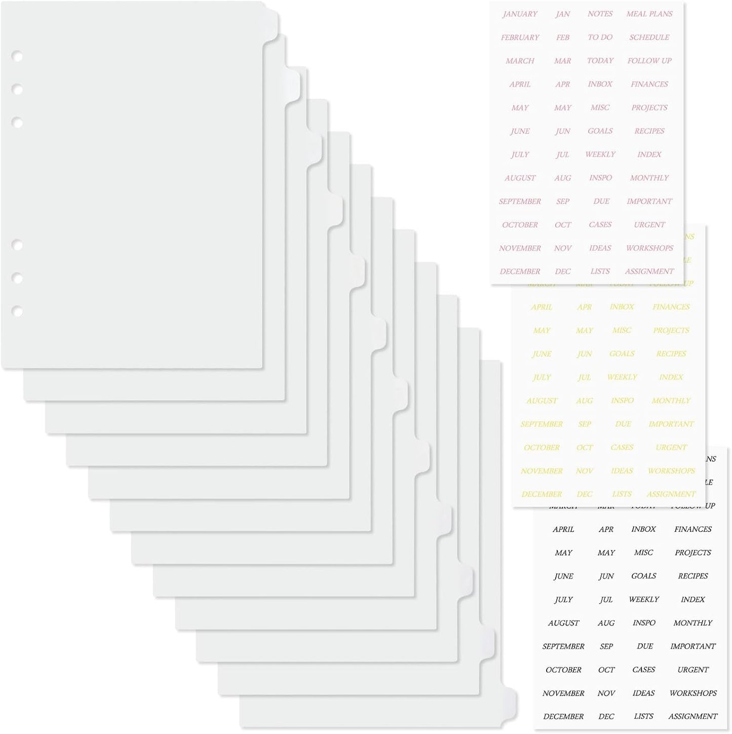 A5 Plastic Binder Dividers 6 Holes Durable Plastic Tab Dividers for 6-Ring Binders, Notebooks, Planners (Clear, 12 tab)
