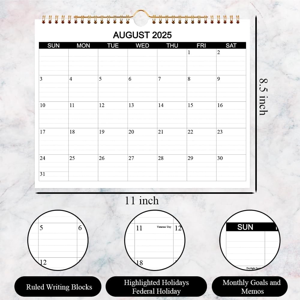Calendar 2025-2026 - Wall Calendar 2025-26 Runs from August 2025 to December 2026, 17 Months Calendar with Thick Paper for Planning at Home or Office, 8.5 x 11 Inch, Black