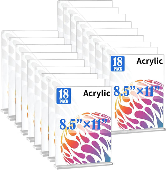 18 Pack Acrylic Sign Holder 8.5 X 11, Vertical T Shape acrylic sign holder for Office Store Restaurants Wedding Party Decoration