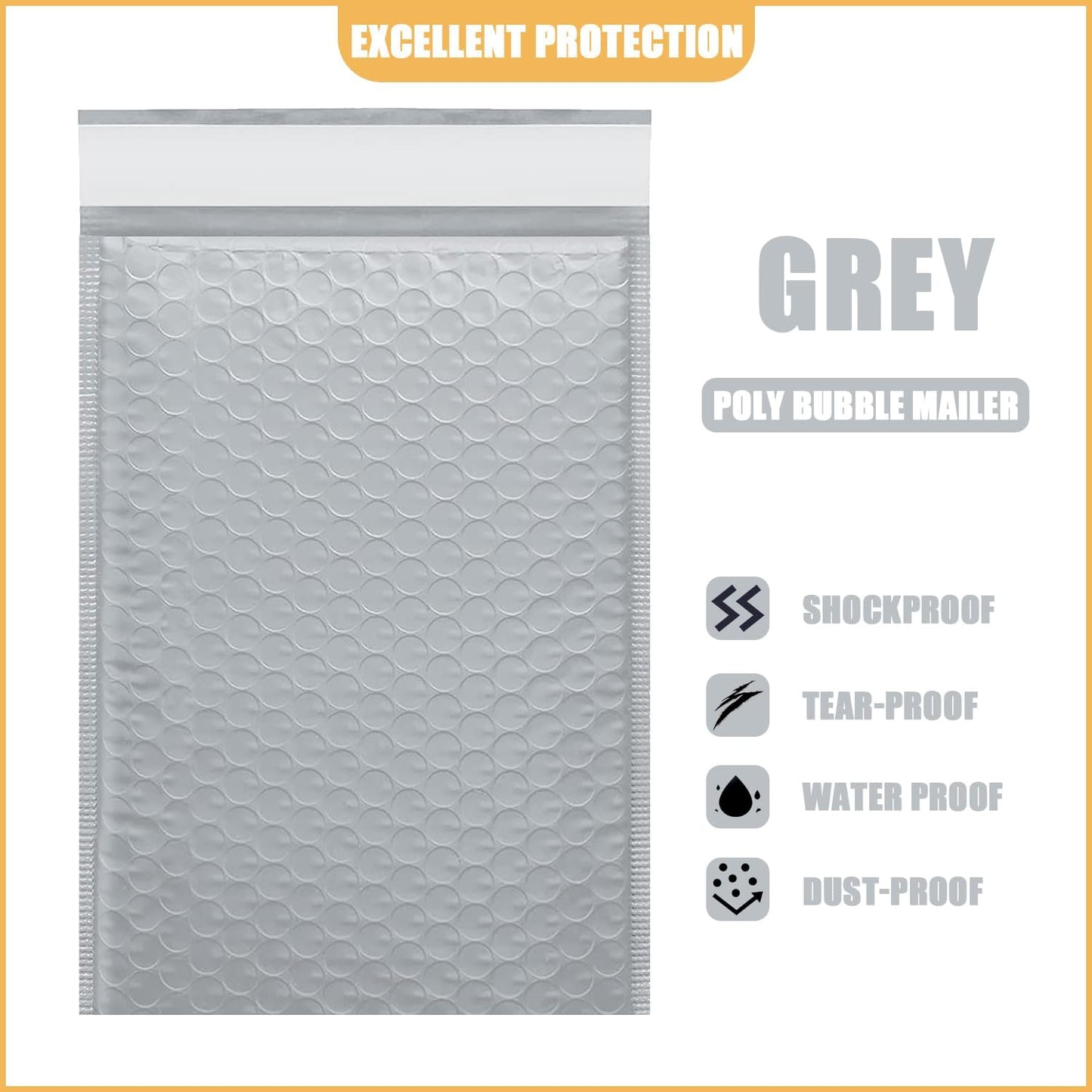 7.25in x 11in Bubble Mailer, Gray Poly Mailer, Padded Envelope, Shipping Envelope, Waterproof, Self-Sealing, For Small Business, Shipping, Mailing, Boutique Packaging(100PCS)