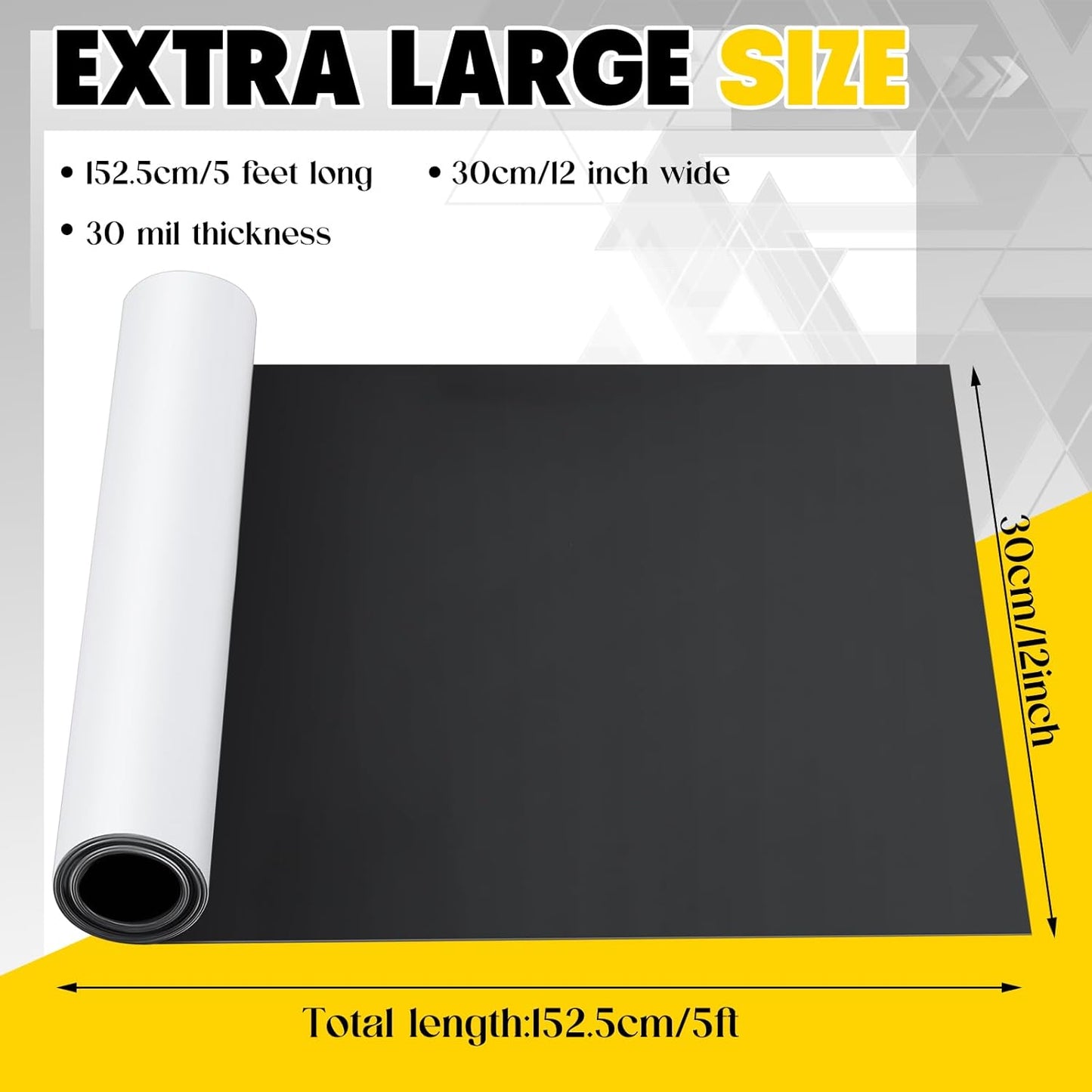 12 Inch x 5 ft x 30mil Extra Large Adhesive Magnetic Sheet Roll Not Printable Adhesive Backing Cut and Customize Flexible Sheets Blank White Surface Magnetic Sign for Craft Photo Craft
