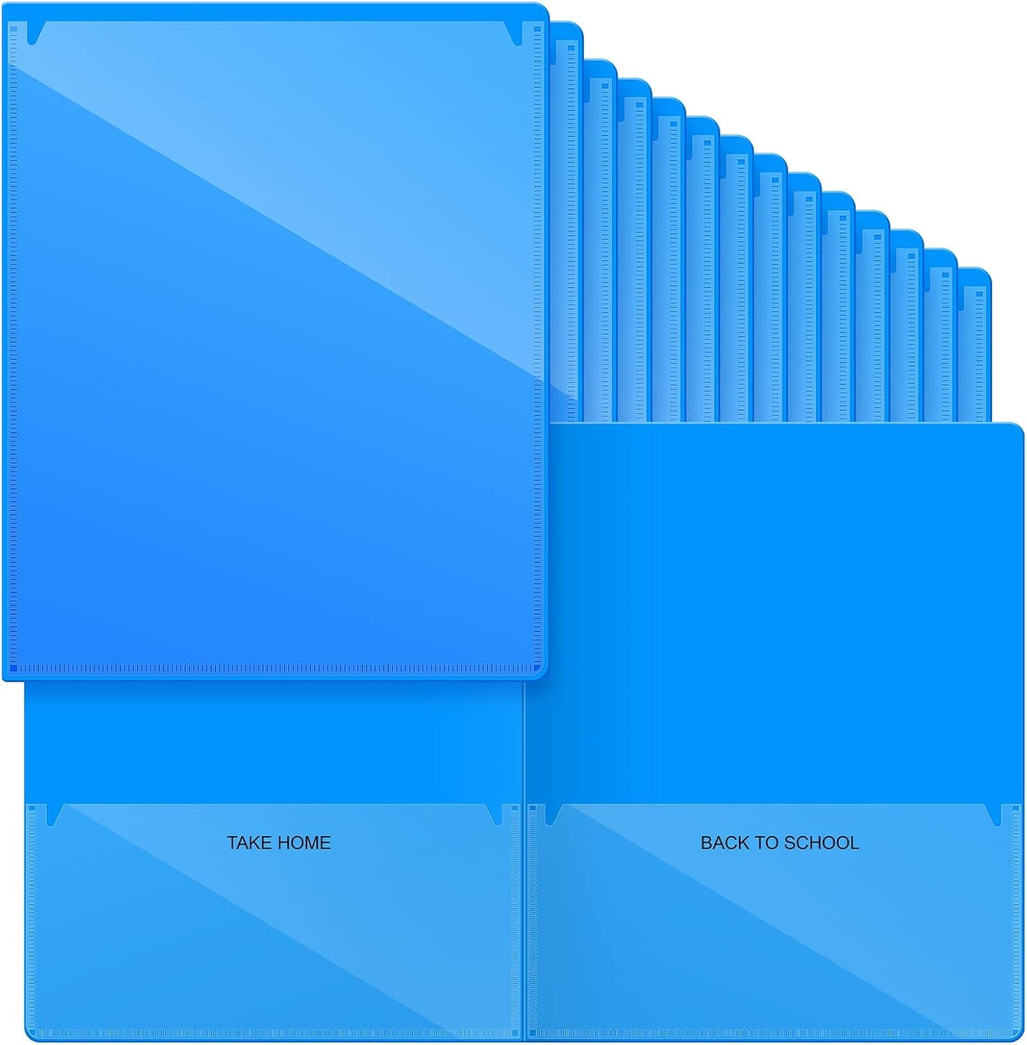 Henoyso 24 Pcs Folders Take Home Heavy Duty 2 Pocket Homework Folders with Clear Front Pockets for Elementary Students Parent Teacher Communication (Blue)