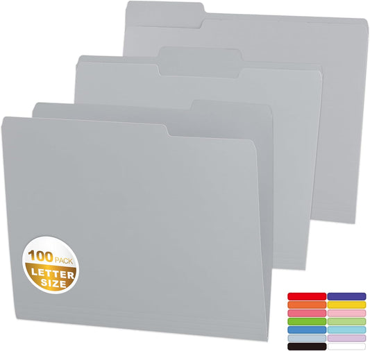 100 Packs Colored File Folders,Grey File Folders,Two Tone Color File Folder 8.5 x 11 Inch,1/3 Cut Tabs Letter Size,Manila File Folders for Office,School and Home,Organization