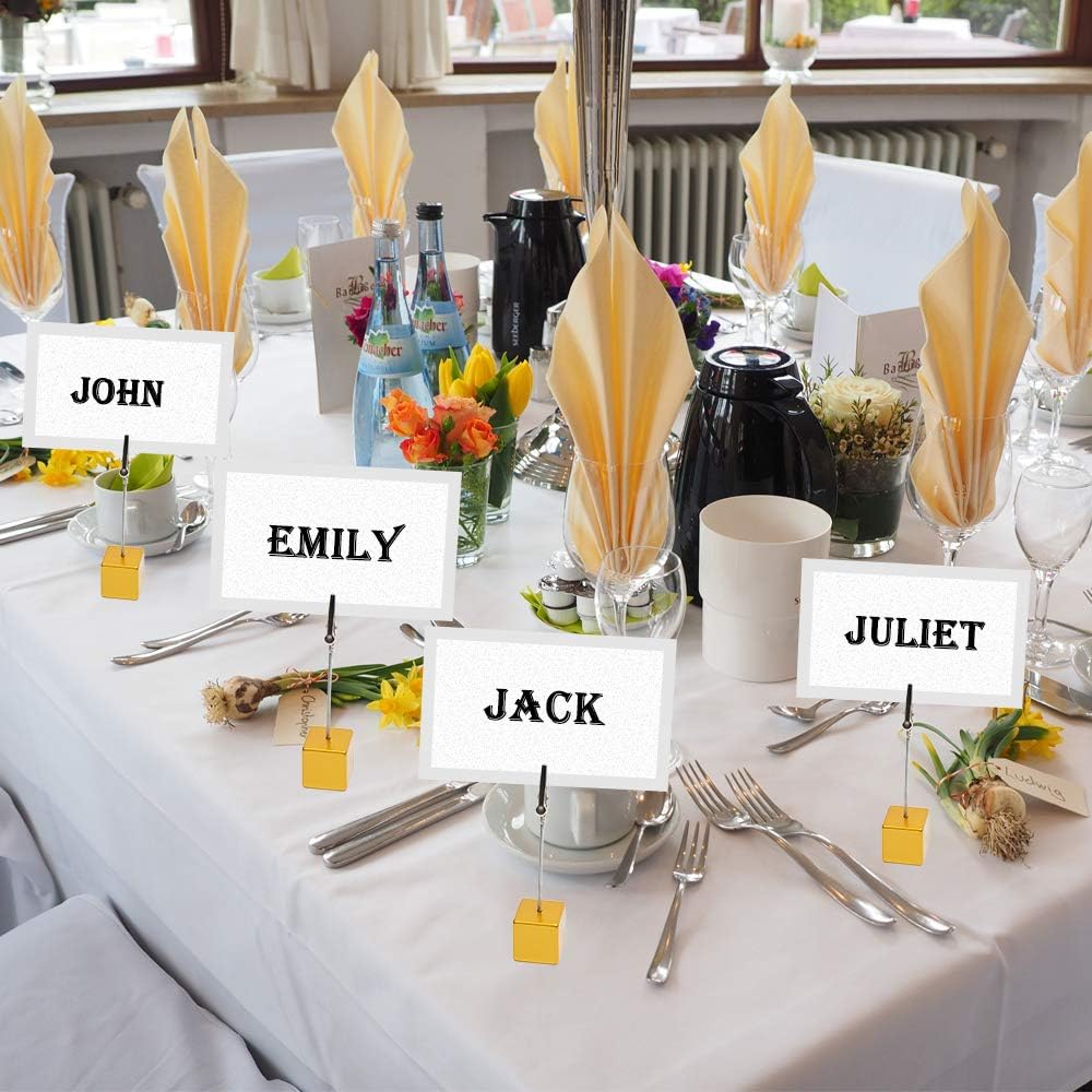 10pcs Table Number Holder Name Place Card Holder Memo Clip Holder Stand Note Holder Pictures Card Paper Menu Clip (Gold)