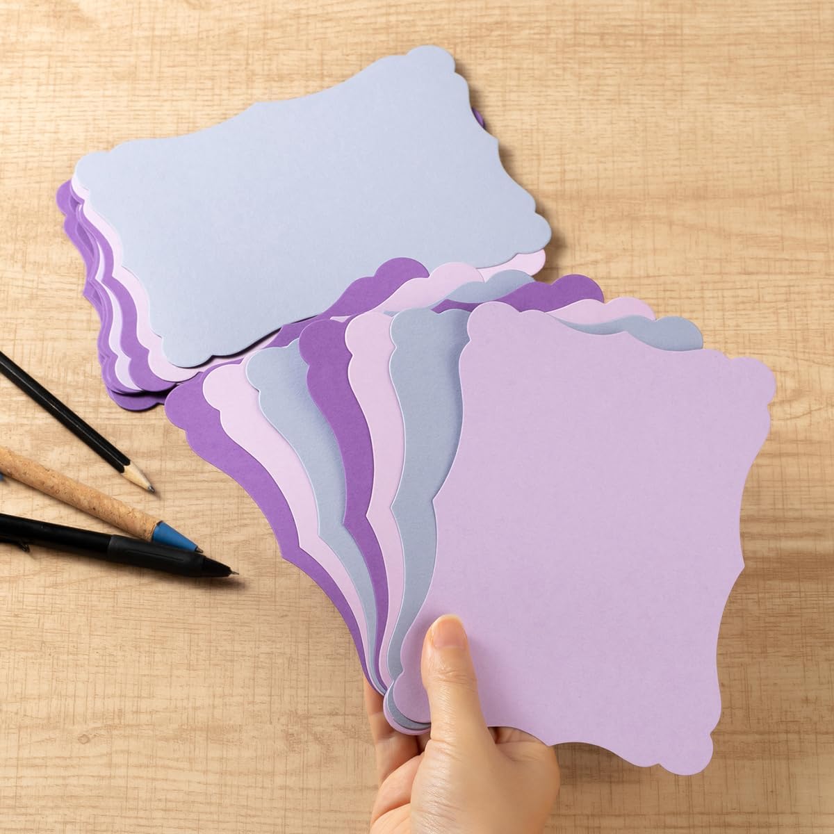 50 Pack Blank Kraft Cards Cardstock Thick Paper Brown Greeting Cards for DIY Gift Card Menus, Baby Shower and Wedding Invitations (Purple, 5 Colors, 5x7IN)