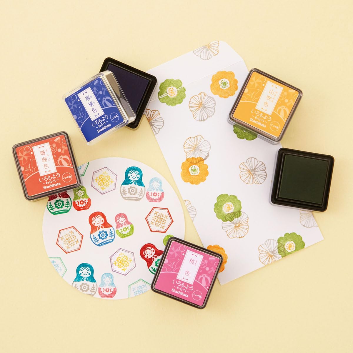 IROMOYO WARABE Stamp PAD, Small Traditional Japanese Ink Colour, Oil-Based Ink pad - Light Pink