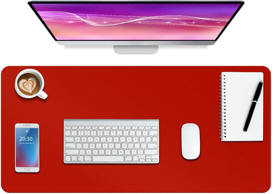 Boutilon Leather Desk Pad Protector,Non-Slip Mouse Pad,Laptop Desk Pad,Office Mouse Mat,Waterproof Leather Desk Blotter,Desk Writing Pad for Office and Home (M-Red,30"x14")