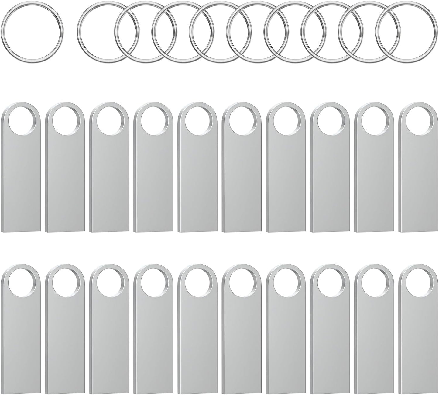 ABLAZE 128MB Flash Drive 20 Pack, Metal USB 2.0 Thumb Drives with Keychains USB Sticks Pendrives (Sliver)