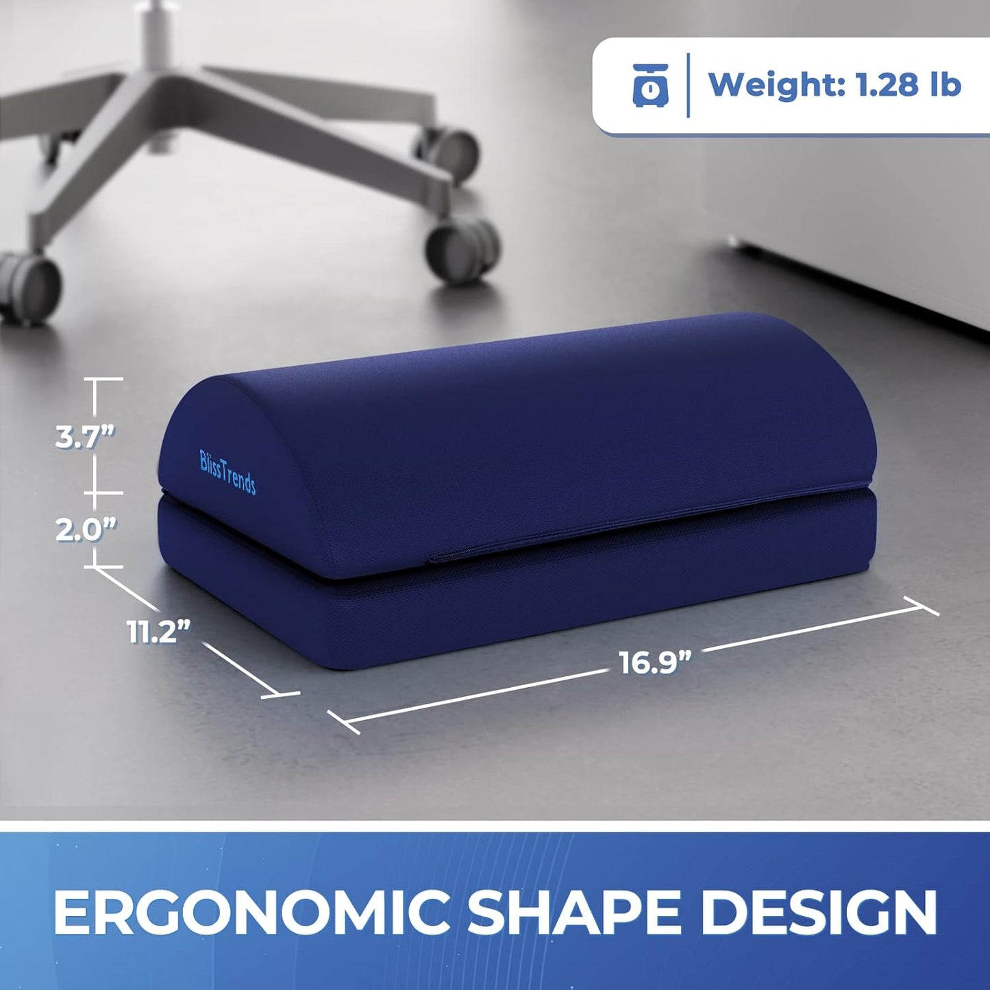 BlissTrends Foot Rest for Under Desk at Work - Versatile Foot Stool with Washable Cover - Comfortable Footrest with 2 Adjustable Heights for Car, Home and Office to Relieve Back,Lumbar,Knee Pain-Blue