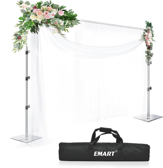 EMART Backdrop Stand, 8.5x10ft Width Adjustable Photography Background Support Poles with Heavy Duty Flat Base, Photo Metal Steel Pipe and Drape Frame Kit for Parties Birthday Wedding - Silver