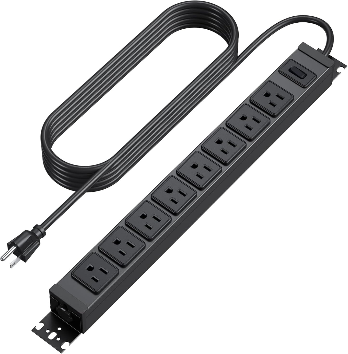 HHSOET Metal 360° Rotating Mountable Power Strip, 8 Outlet Gaming Table Mounted Outlet Strip, Heavy Duty Wall Mount Surge Protector with Switch, 15A 125V 1875W, 15ft Power Cord.(Black)