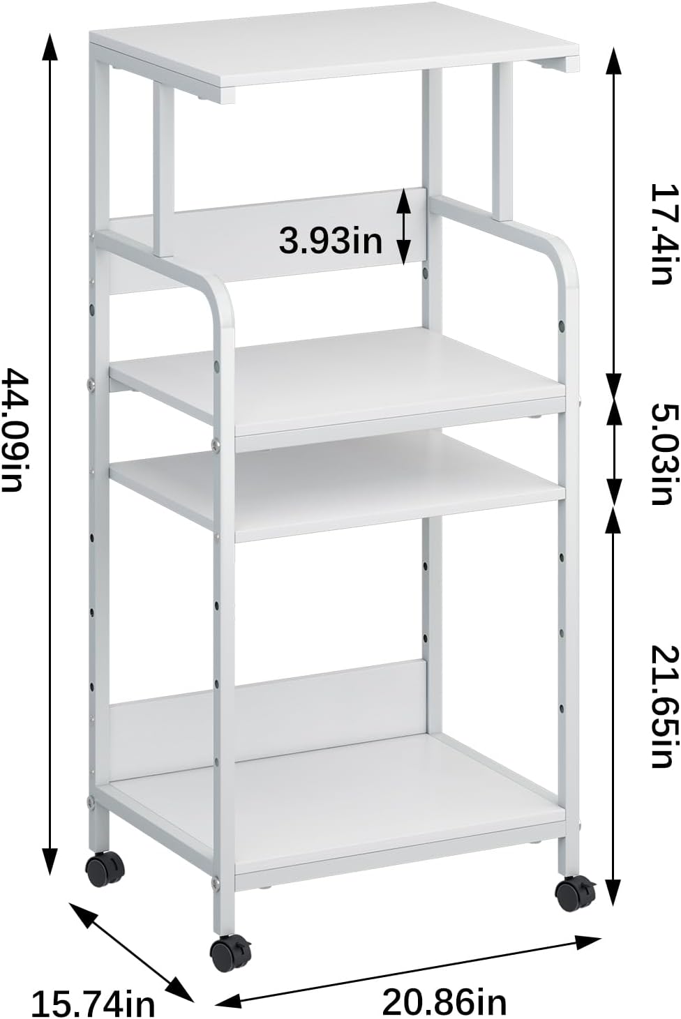 4 Tier Printer Stand with Storage Shelf, Large Tall Printer Cart with Wheels, Mobile Printer Table for Home Office, Adjustable Stands for Printer Heat Press Scanner Fax (White)