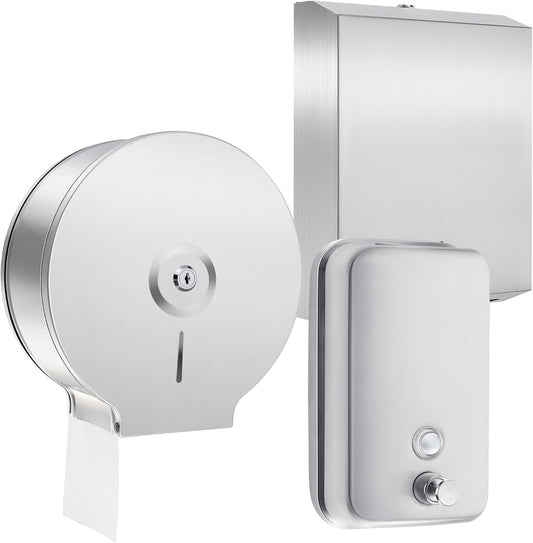 3 Pcs Commercial Sanitary Napkin Receptacle and Paper Towel Dispenser Set Include 1 Wall Mounted Tampon Holder and 1 Stainless Steel Paper Towel Holder (1000 ml,Style 5)
