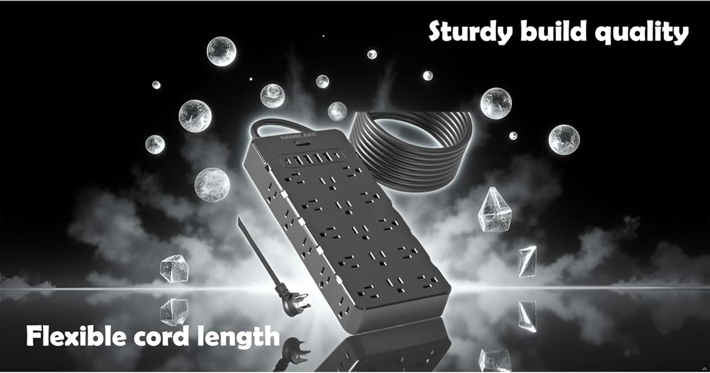 Heavy Duty Surge Protector Power Strip - 25 AC Outlets, 6 USB Ports, 4000J Protection, 6.5ft 14AWG Extension Cord, Flat Plug, Mountable,ETL Listed