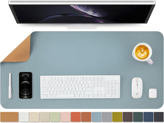 Cork Desk Mat - Dual-Sided Desk Pad for Office and Home - Desk Organization and Accessories - Ideal for Large Mouse Pad and Desk Mats on Top of Desks(Light Blue,90cmx 43cm)